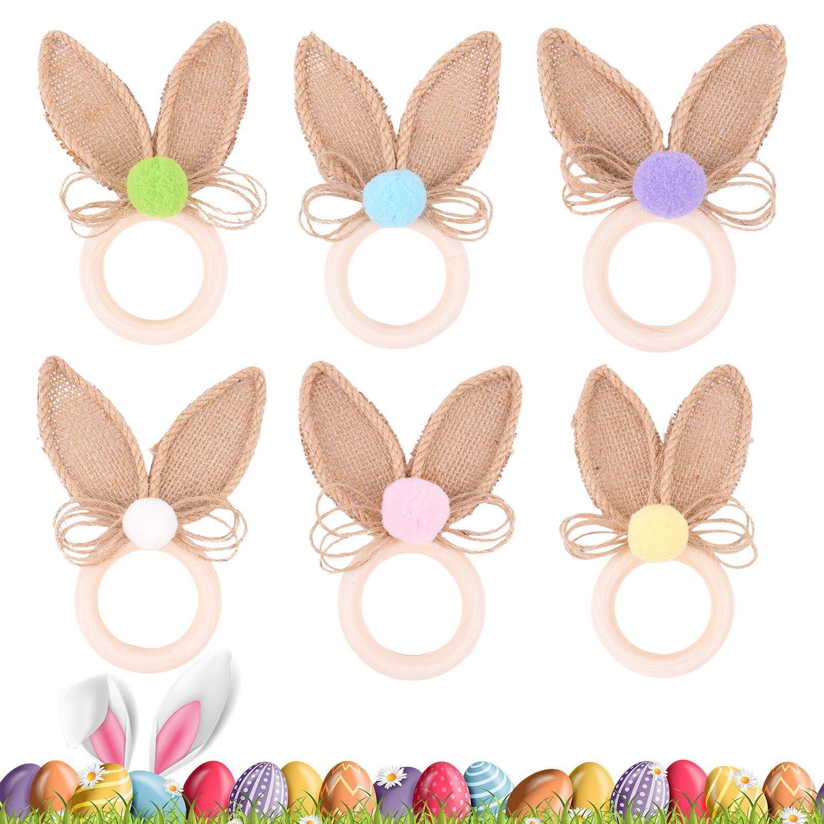 

6 Pieces wooden Easter Napkin Rings Spring Easter Table Settings Serviette Buckles Bohemian Easter Bunny Ear Napkin Ring CN