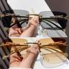 Square Rimless Sunglasses Women Men Cut Edge Golden Leopard Small Frame Sun Glasses Designer Retro Shade Eyewear Uv400