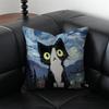 Van Gogh Starry Sky Kawaii Cat Cushion Cover Pillow Case Anti-Dustmite Invisible Zipper Silky Plush Cushion