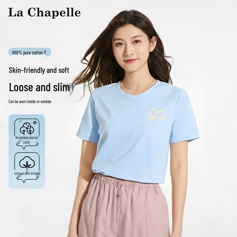 La Chapelle Women s Pure Cotton Heart Print Short Sleeve T-Shirt S