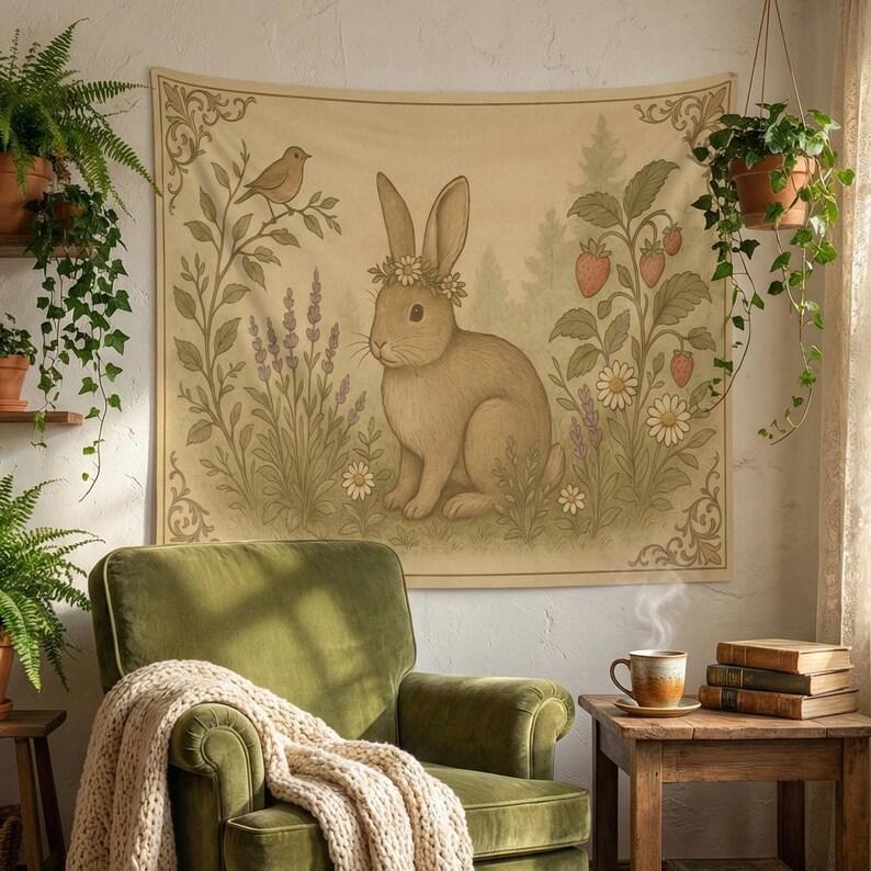 Pastoral style rabbit tapestry 75x100