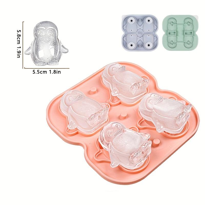 4-Cavity Penguin Silicone Ice Cube Mold, Food Grade BPA-Free with Funnel for Ice, Chocolate, Coffee, Cute Animal Ice Tray