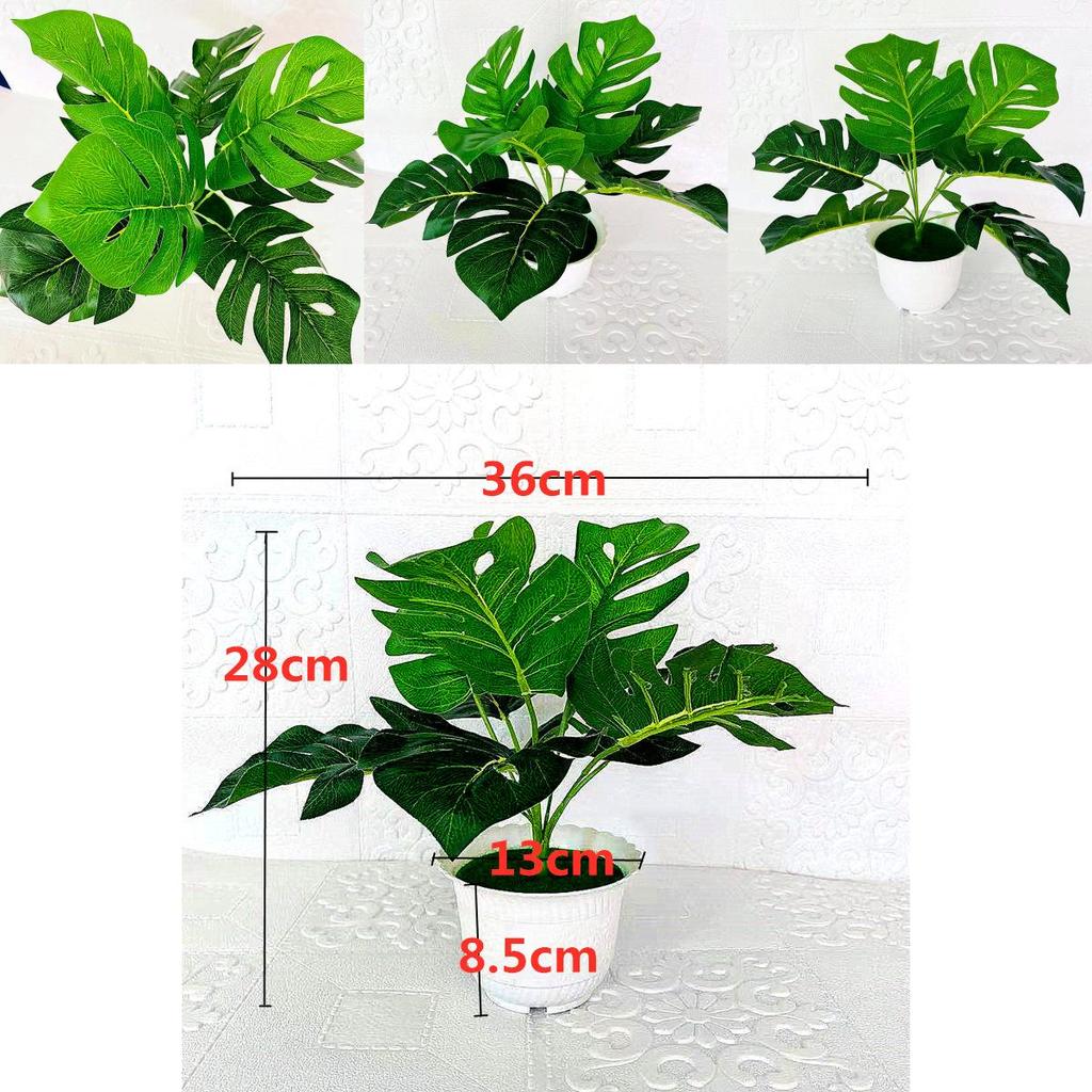 Artificial Green Plant Pot With 9 Turtleback Leaf Faux Foliage For Home Decor And Photography