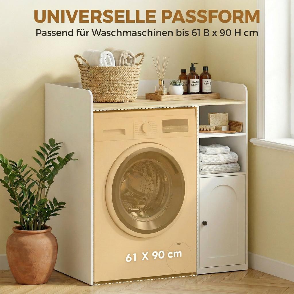 Washing Machine Cabinet Bathroom Cabinet 93.5 x 60 x 100 cm White and Natural