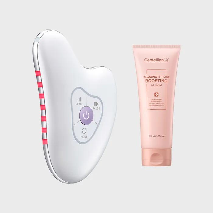 Madeca Prime Ritual White Pearl High-Frequency Galvanic Gua Sha Massager + Relaxing Fit Face Boosting Cream 150ml