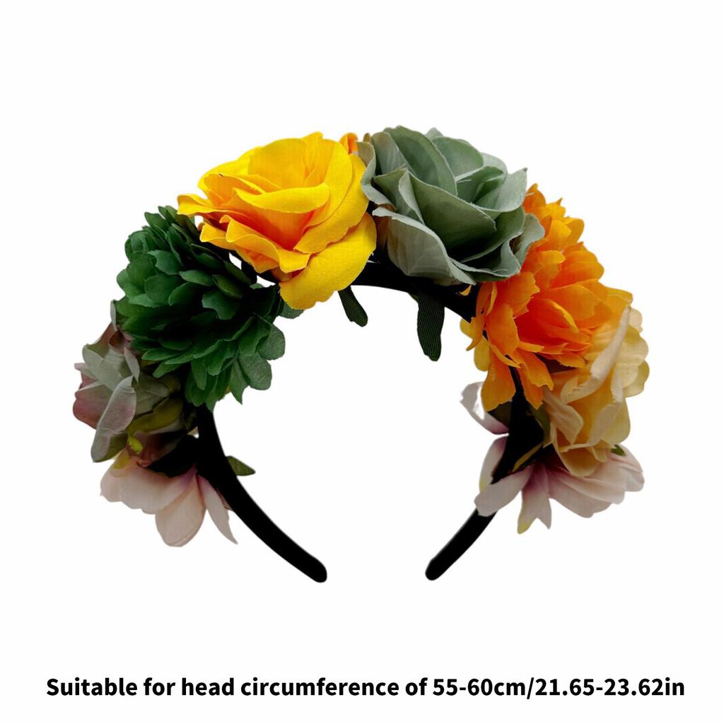 Colorful Rose Flower Headband for Music Festival Artificial Flower Wreath Hairhoop Wedding Bride Dressingup Accessory