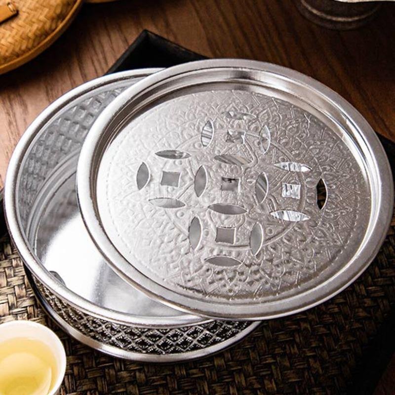 Thai tin alloy round gold Tea Tray Household Draining Tray Round Water Storage basin Office Guest Dry Tea plate serving tray