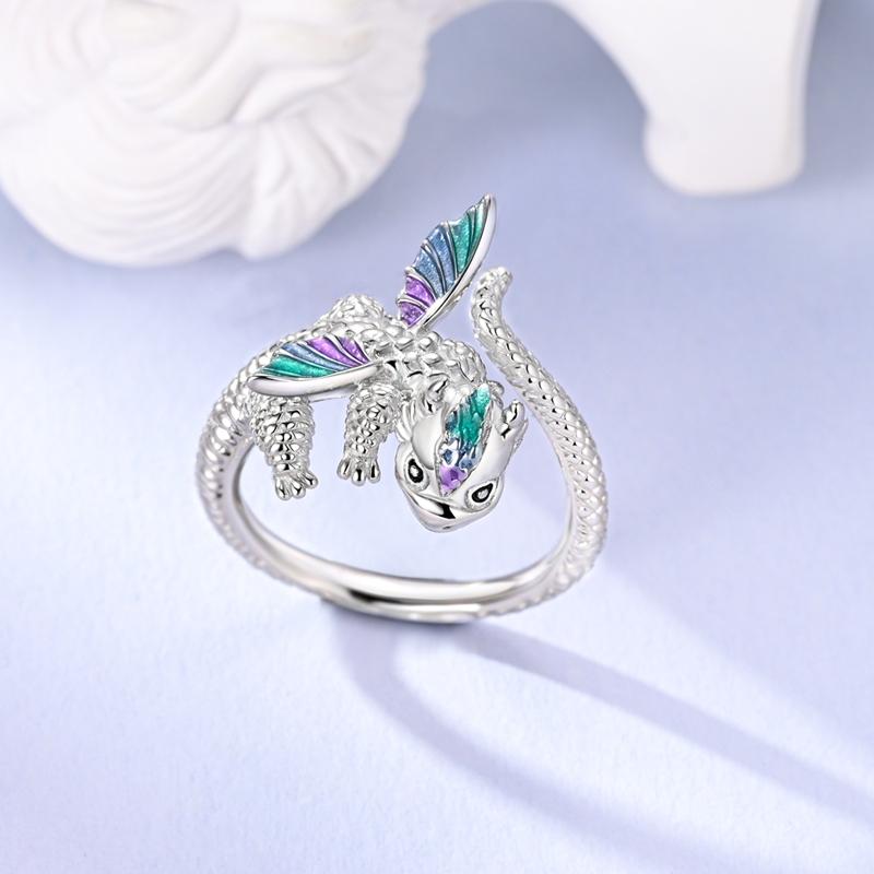 Adjustable Ring 925 Silver Fire Dragon Blossom Flower Clover Open Rings For Women Wedding Jewelry Gift