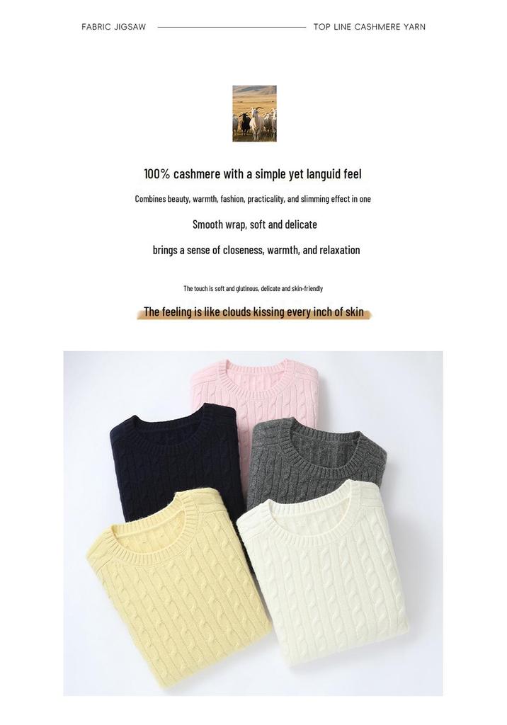 Women's 100% Pure Cashmere Fish Embroidery Sweater - Autumn/Winter Round Neck Knit Pullover, One Size