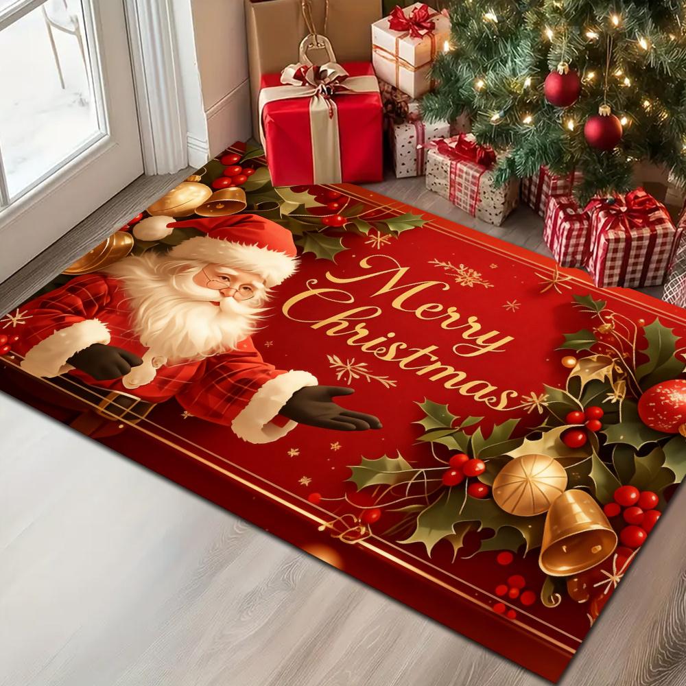 Christmas Doormat Non‑Slip Front Door Rug Washable Indoor Outdoor Xmas Santa Holly Berry Winter Entrance Decor Mat