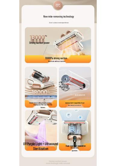 High-Suction Mite-Removal Vacuum Cleaner with Dual Dust Cup & UV Sterilization