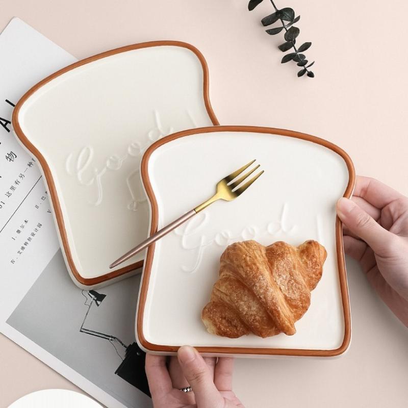 Creative Bread Shaped Ceramic Breakfast Plate Toast Dishes Salad Fruit Snack Tray Household Tableware Dinner