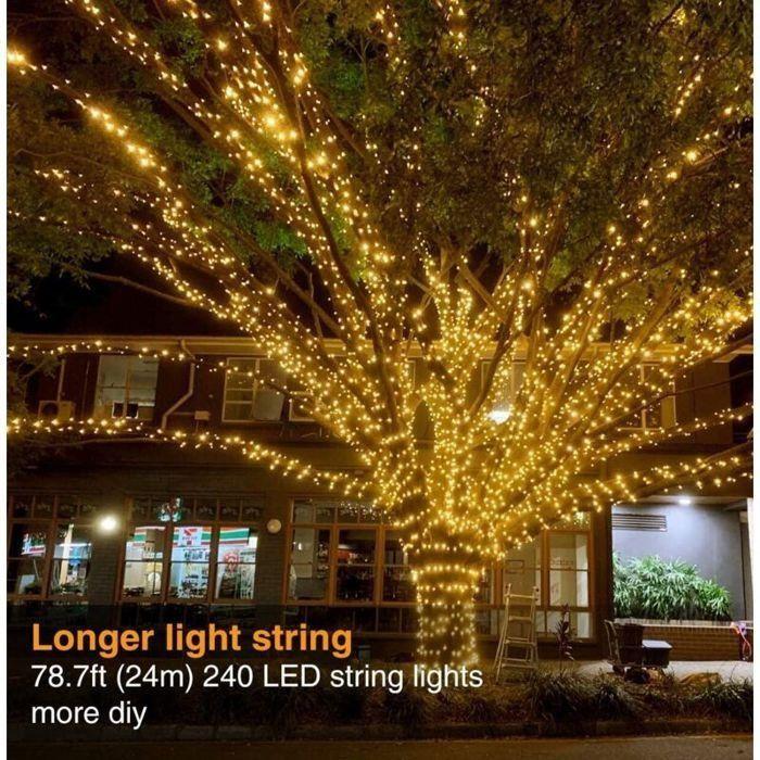 Guirlande lumineuse solaire étanche - AIMOONSA - 20 m - 200 LED - Blanc chaud - Batterie intégrée 1200 mAh