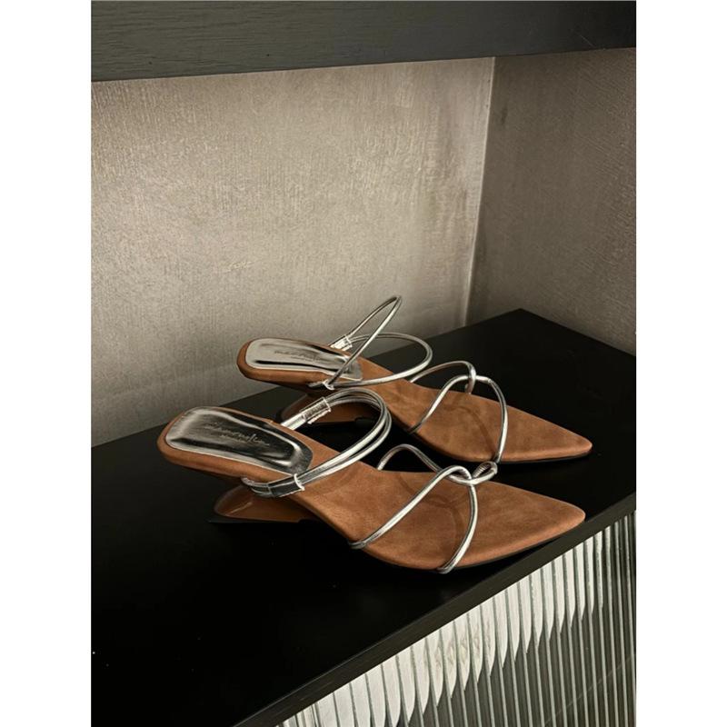 2025 Summer New Fashion Versatile Pointed High Heels Internet Celebrity Niche Design Wedge Heel with Two Sandals