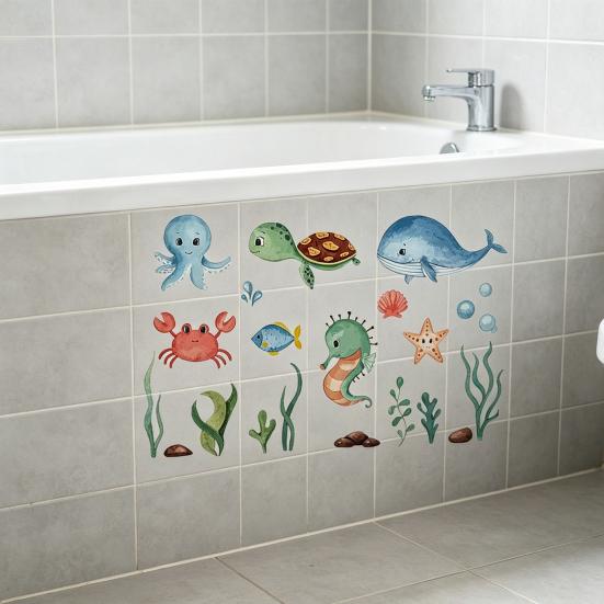 2 Sheets Non Slip Bathtub Stickers Cute Ocean Creature Sticker Self Adhesive Bath Tub