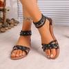 Roman Style Rivets Flat Sandals for Women Fashion Braided Ankle Strap Gladiator Sandals Woman Summer Comfy Non Slip Beach Shoes