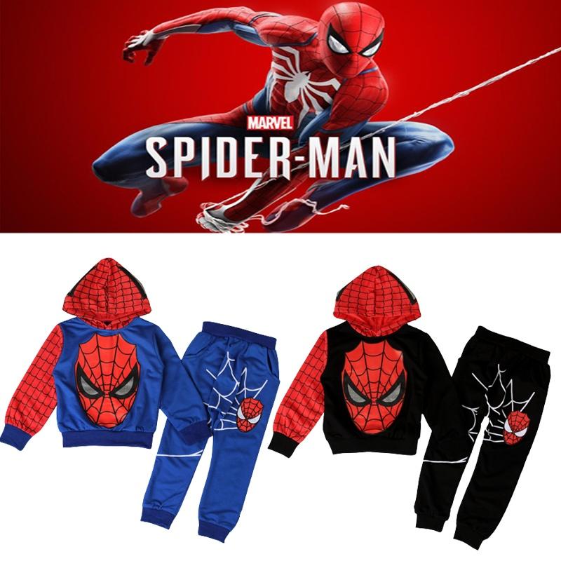Jarní 2ks Dětské Chlapecké Mikiny Spiderman Top Kalhoty Outfit Set