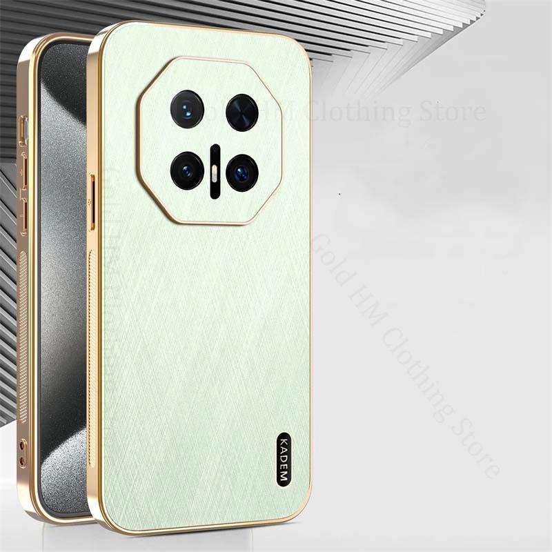 

Чехол для телефона из кожи с шелковистой текстурой и золотым 6D покрытием для Huawei Mate 70 RS 60 Pro Plus Ультратонкий гальванизированный чехол Pura 70 P60 Pro P60 зелёный