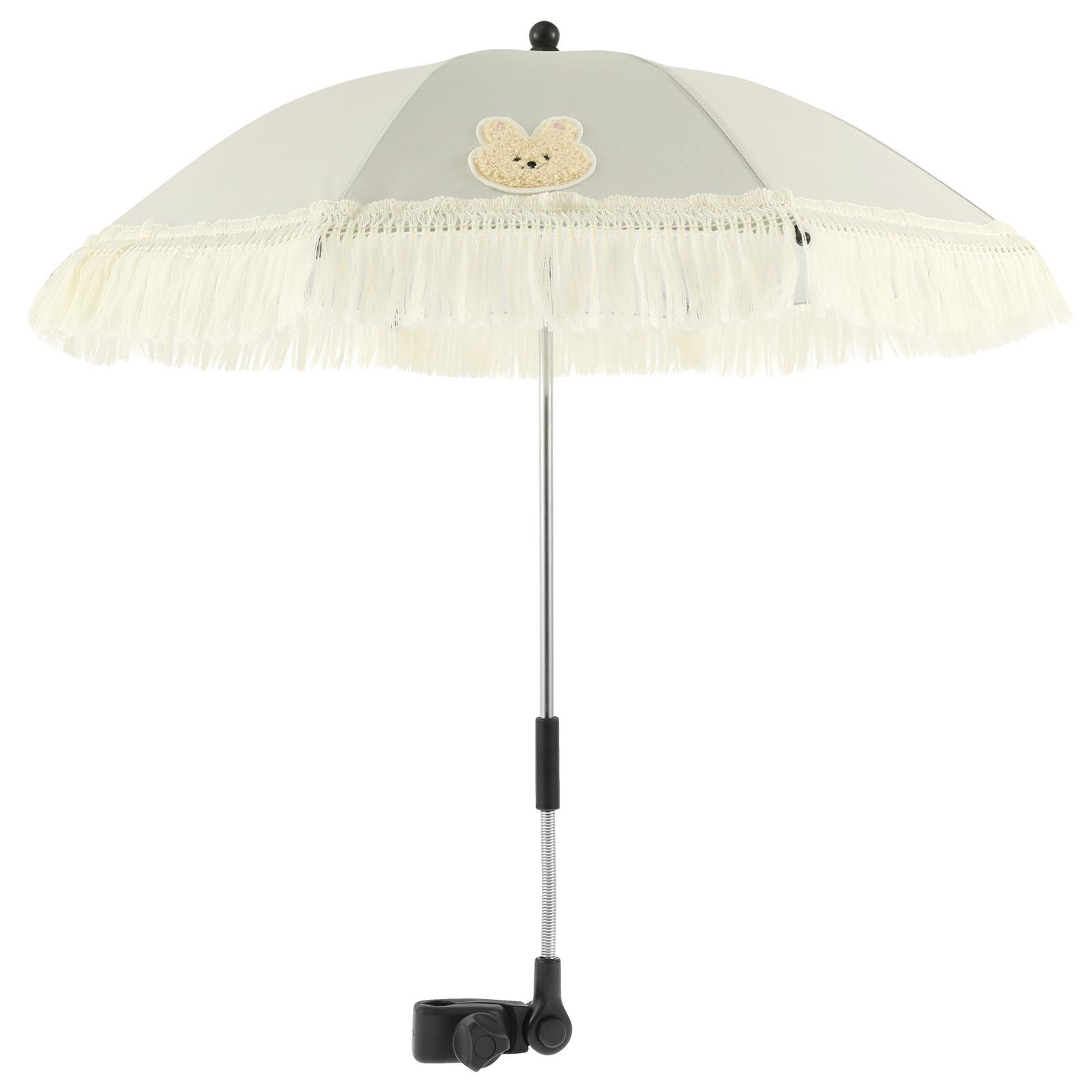 

Детская коляска Уличный зонт от солнца UPF40 Регулируемый зонт для детской коляски с кисточкой Симпатичный прищепка Солнцезащитный зонт для прогулочной коляски белый