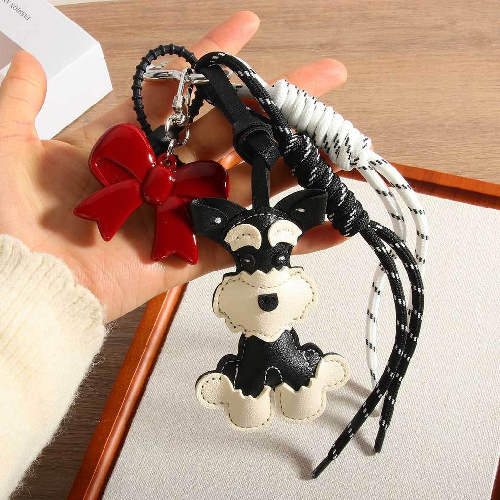 Snautie Dog Pu Leather Bag Charm With Cartoon Butterfly Knot For Fashionable Spring Use