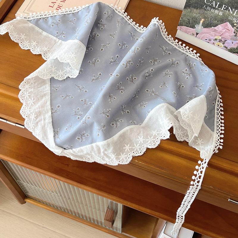 Headscarf summer women's pastoral triangle scarf literary retro crochet triangle scarf hat Y2K hot girl girl children hollow bud