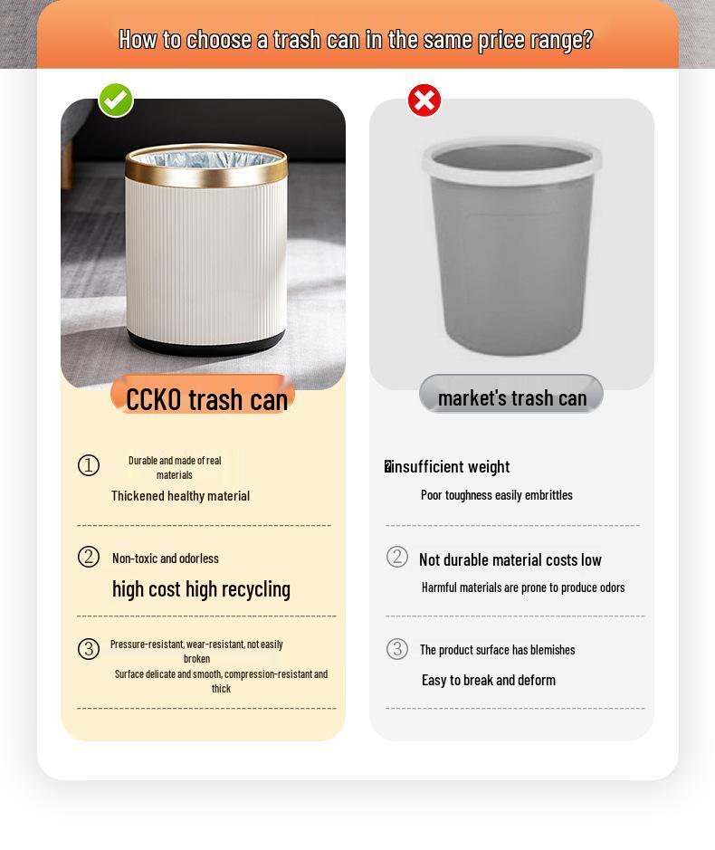 Elegant Gold-Edged Lidless Trash Can for Hotel or Bathroom