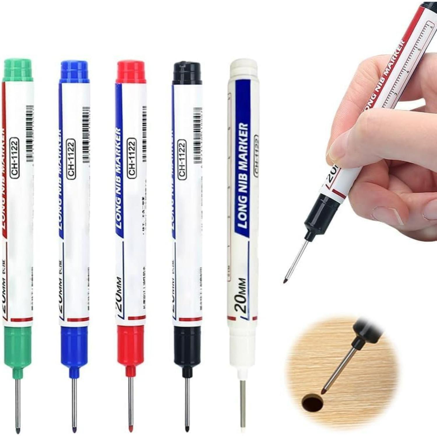 Long Head Deep Hole Markers, 20mm Deep Reach, Waterproof, Permanent, Metal Marking Pens