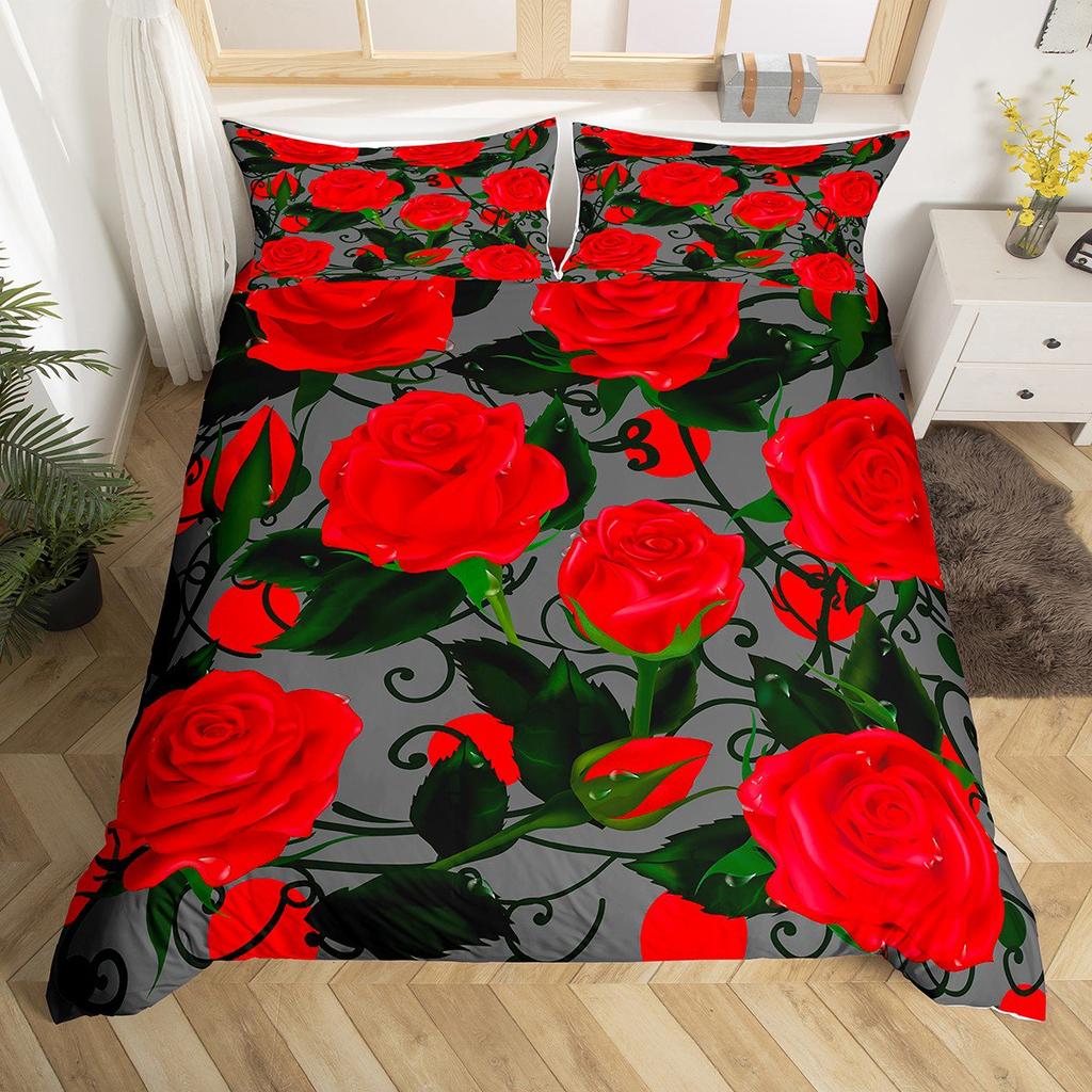 Rose Bedding Set Rose Floral Duvet Cover Set For Kids Boys Girls Romantic Flowers Comforter Cover Botanical Floral Quilt Cover