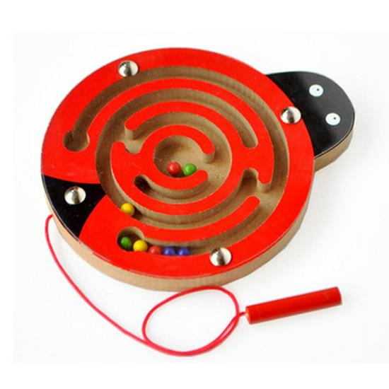 Children's Magnetic Maze Wooden Toy - Bead Rolling Educational Game with Pen Control