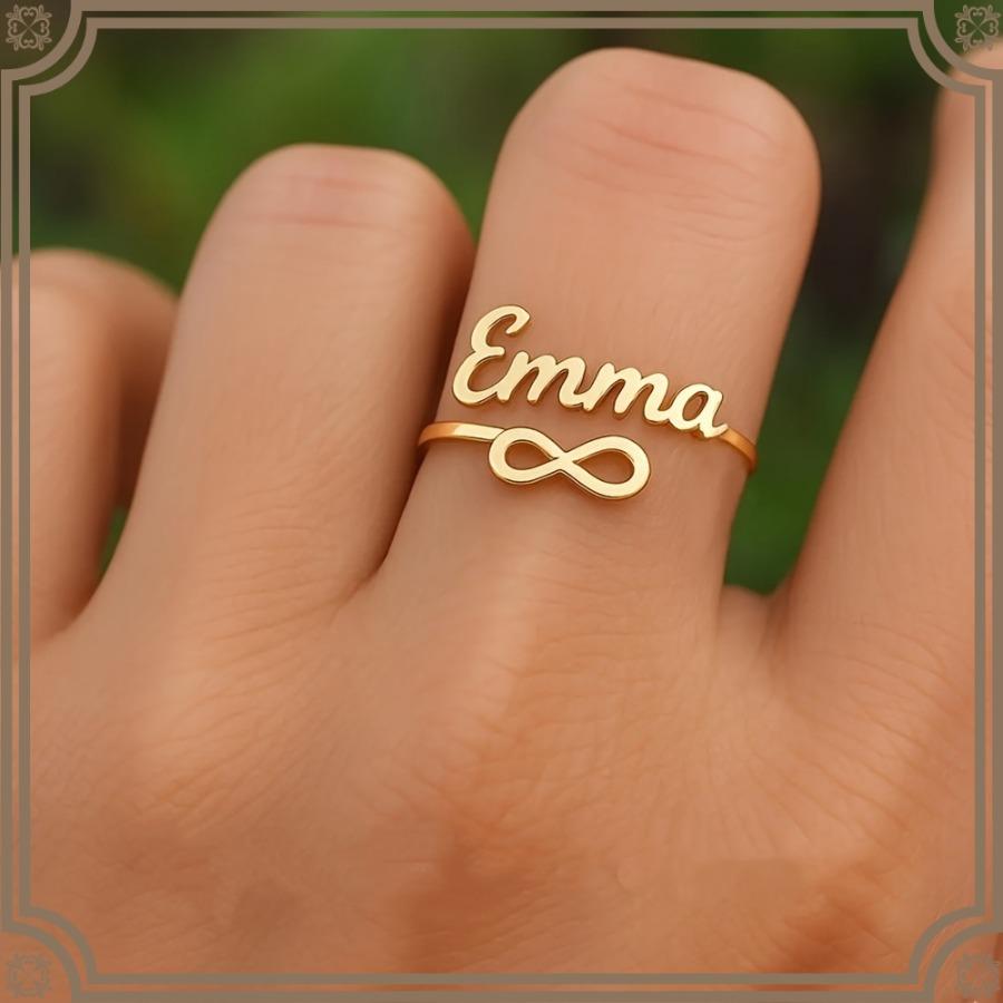 Custom Infinity Name Ring/Personalized Minimalist Nameplate Open Ring/Adjustable Stainless Steel Ring/a Gift for Her/Women's Fashion