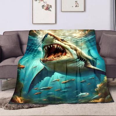 1PC Shark with Open Mouth Print Adult Children Warm Blankets Home Travel Car Soft and Comfortable Suitable for All Seasons