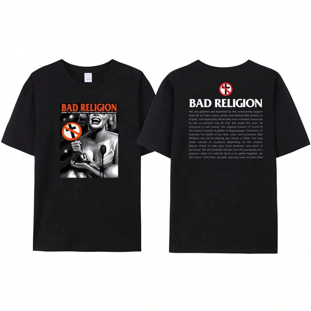 2024 Bad Religion T-Shirt Summer Cotton Fashion Short Sleeve unisex s Wounisex s Short Sleeve Bad Nun Reversible Printed Tee S разноцветный