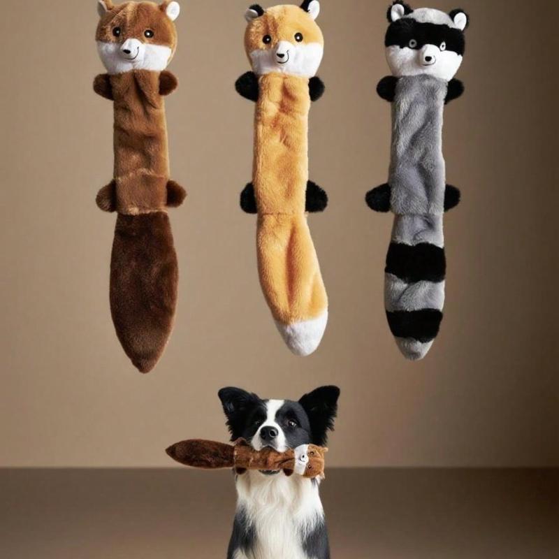 1pc Pet Plush Squeaky Toy, Raccoon & Squirrel Shaped Chew Toy, Durable Dog/Cat Teething And Biting Toy For Self-Play And Training