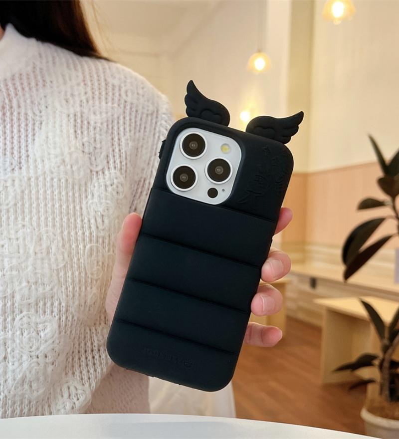 

Модный чехол-накладка из мягкого силикона в виде сердца и крыльев для iPhone 16 Pro Max 17 15 13 14 iPhone 13 чёрный