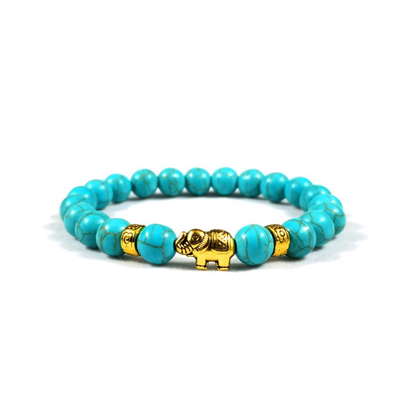Green Peacock Elastic Elephant Bracelet with 8mm Volcanic Rock Beads 8mm, 18.5-19cm