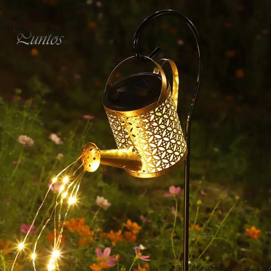 Metal Santa Silhouette Lawn Lamps Christmas Solar Kettle Light, Solar-Powered Claus Watering Can Stake Lamp Outdoor Fairy Lights for Garden