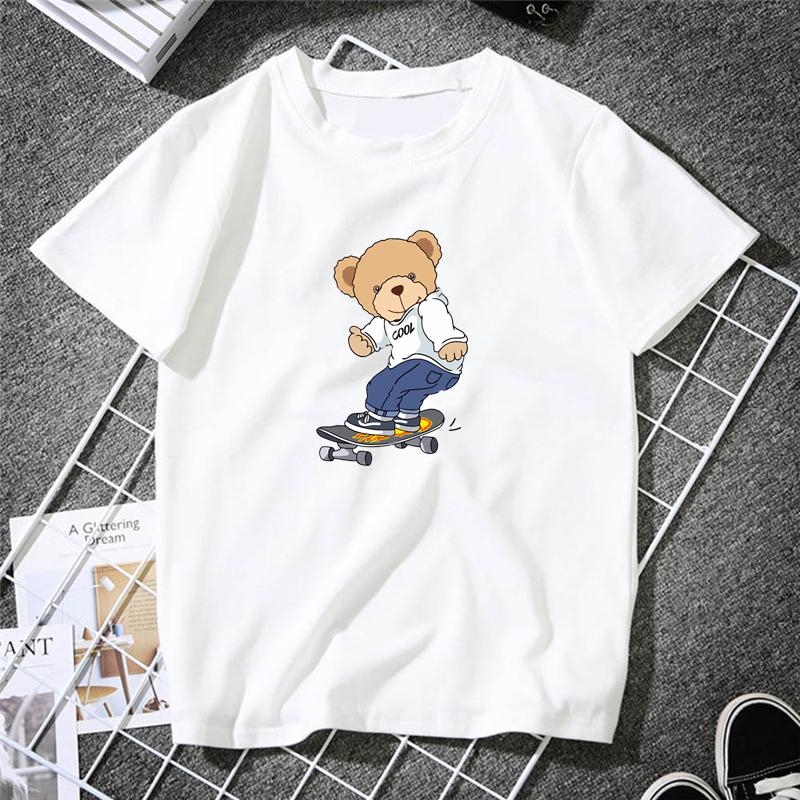 2023 Creative Teddy Robot Print Tshirt Cool Robotic Graphic Streetwear Women Men Casual Oversized Tee Hip Hop Grunge Tee Custom