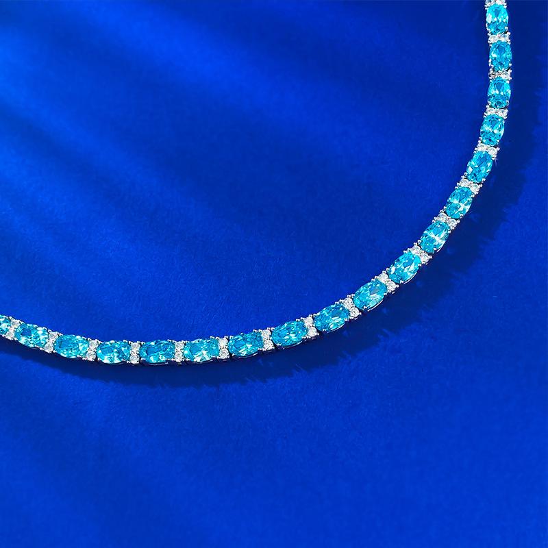 High Carbon Diamond Light Luxury Temperament 4 * 6 Sea Blue Diamond Full Diamond High-End Bracelet