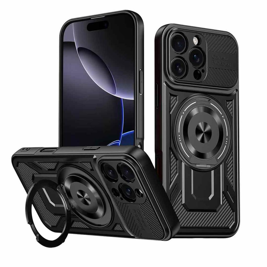 Luxury Ring Holder Kickstand Phone Case for iPhone 18 Pro Max/16 Pro/17 Plus/16e Magnetic Wireless Charging Phone Case