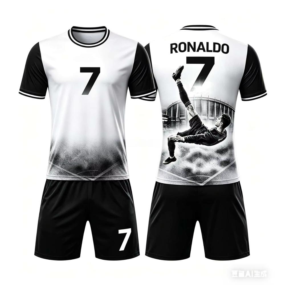2026 Summer New Hot Selling Fashion Ronaldo Football Jersey Sports Short Sleeved T-shirt and Shorts Set Soft Family Kids Tees
