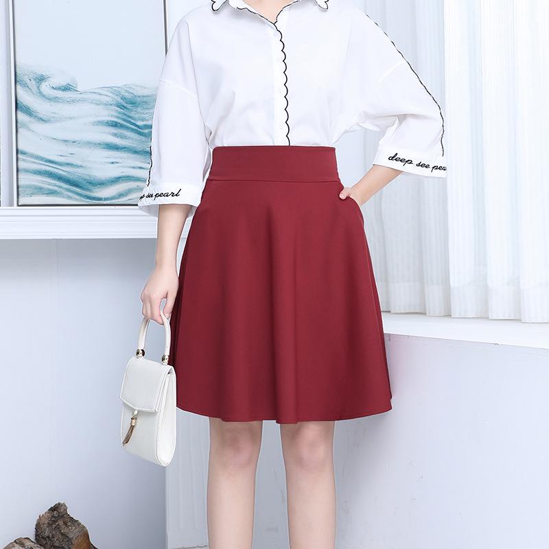 Spring/Summer Women's High Waist Midi Skirt with Pockets - A-line, Anti-Exposure, Full Circle Umbrella Design, Plus Size Slimming Skirt