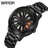 Sanda Men's Creative Wheel Quartz Watch - Trendy Rotating Waterproof Wristwatch