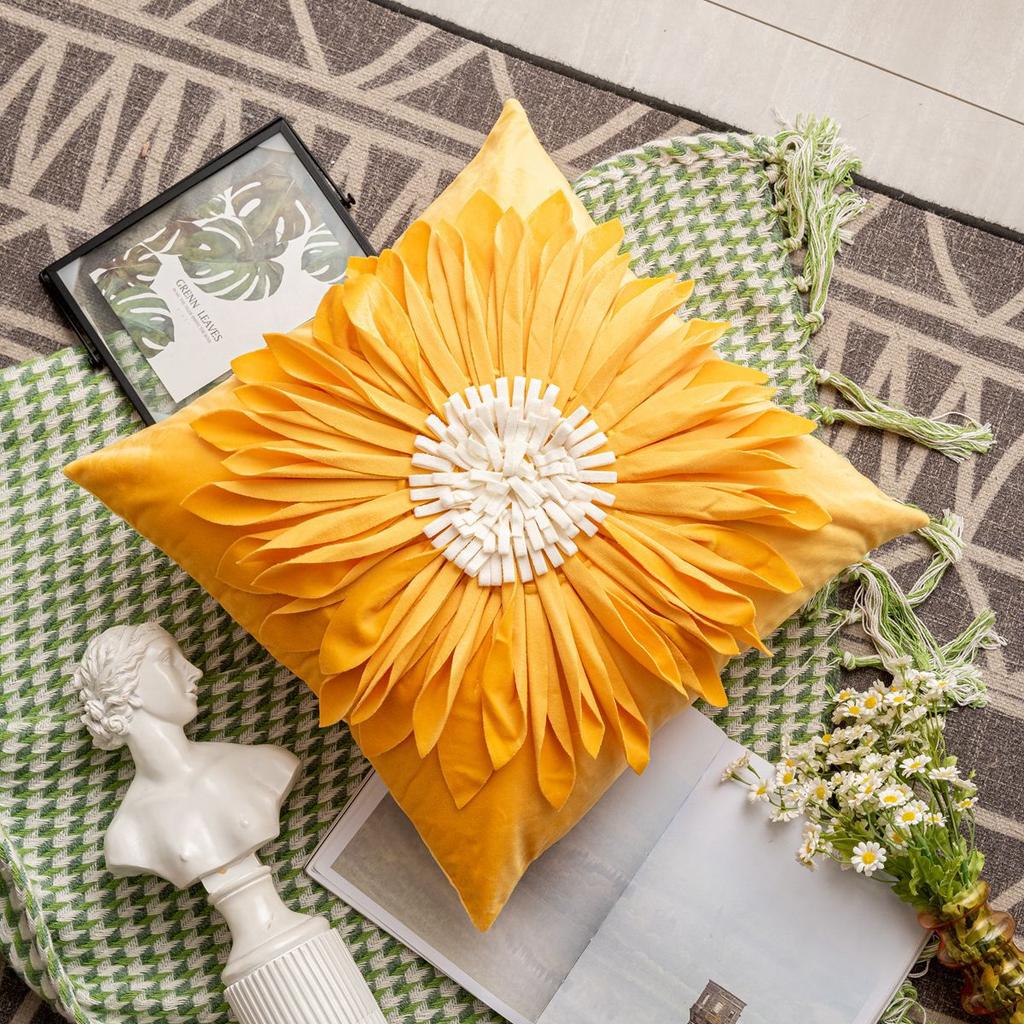 European and American Light Luxury Ins Style Hug Pillow with Daisy Flower Handmade Splicing Backrest Pillow New Backrest Cushion