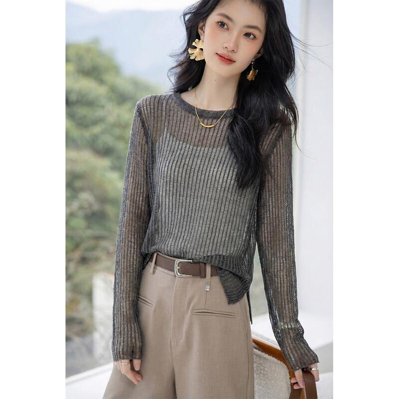 Mocana Women's Textured Hollow-Out Long Sleeve Knit Blouse