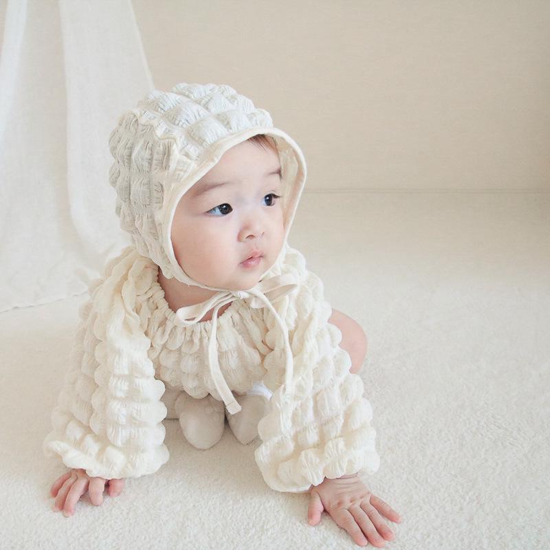 

Комбинезон для девочек из вафельной ткани с пузырьками, весна-осень 2024 г. — одежда для скалолазания для новорожденных. Apricot Onesie (No Hat)