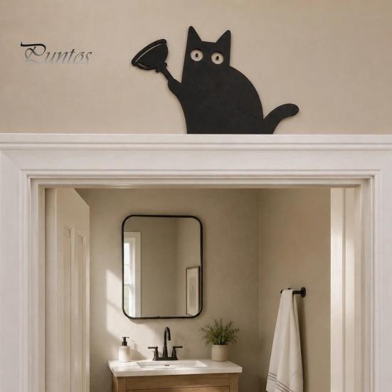 Holiday Door Accents Nosy Black Cat Topper Decor, Halloween Corner Acrylic Home Decor Top Figurine for Bathroom Bedroom Gift Lovers Mysterious