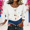 Women Plus Size Round Neck Half Sleeve Star Printed Loose Blouse White Blue Red