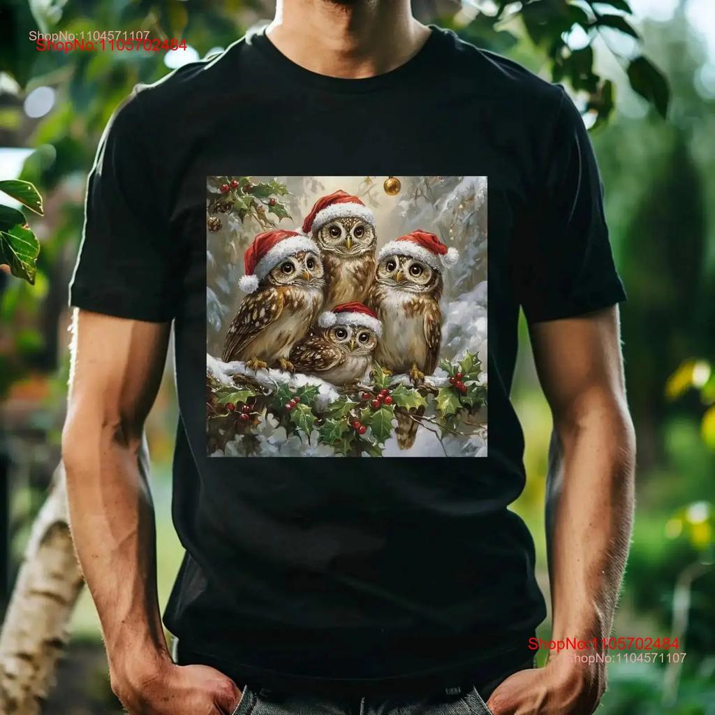 Winter Owl Family T Shirt Christmas Snow Theme Animal Art Casual Ideas Vintage Washed Slightly Breathable Versatile Soft