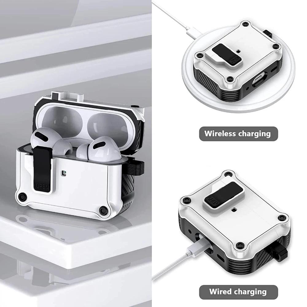 Merev PC mágneses biztonsági zár kapcsoló fülhallgató tok kulcstartó horggal Apple Airpods Pro 2 2nd Air Pods 3 generációhoz férfi lány ütésálló védőburkolat