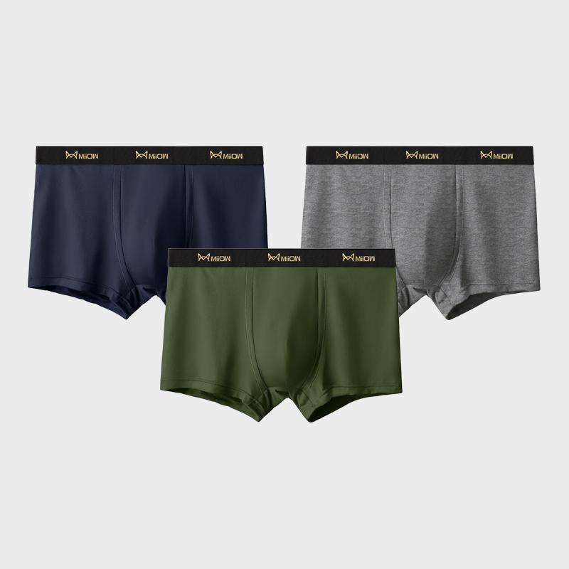 MiiOW 3Pcs Men's Underwear Boxer Shorts Youth Cotton Men's Boxing Shorts, Breathable Underwear
